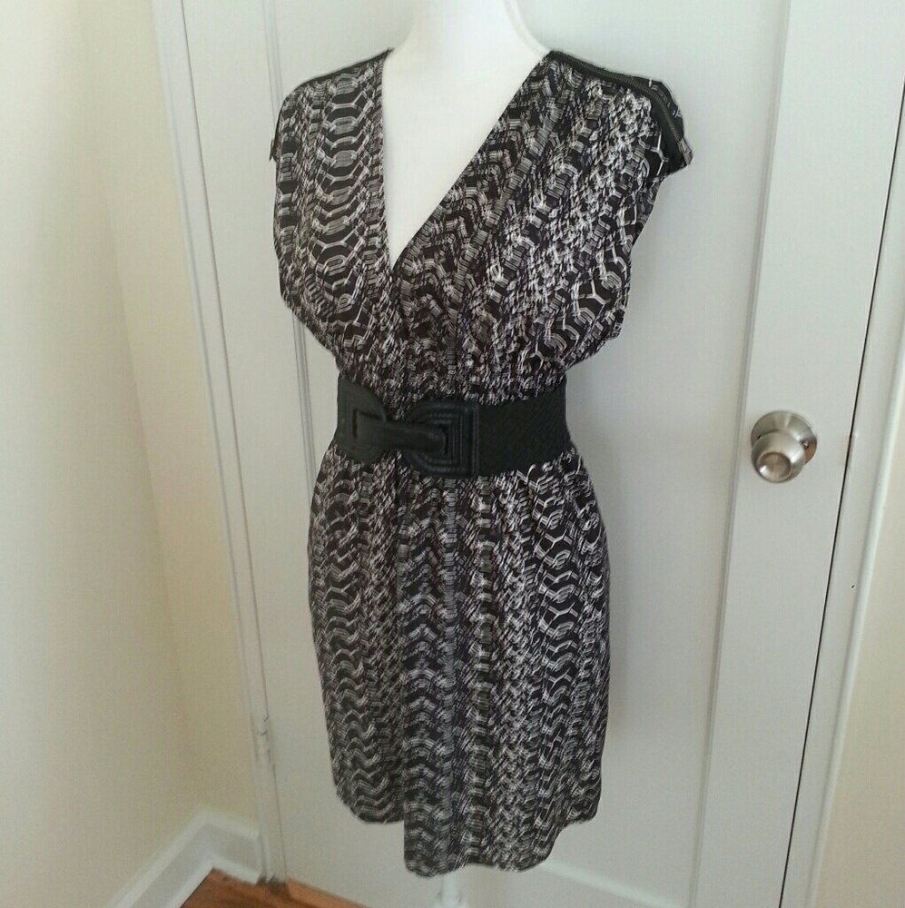 Black Print Mini Dress with Belt
